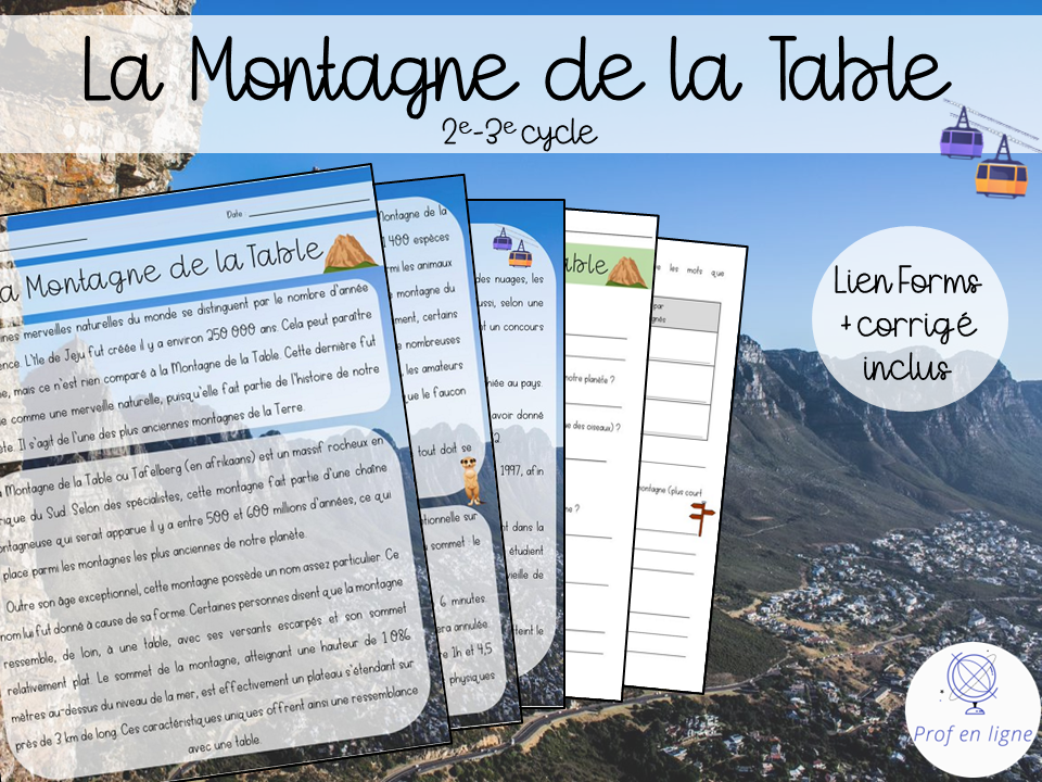 La Montagne de la Table - compréhension lecture