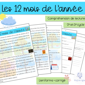 Les 12 mois de l'année - Compréhension lecture